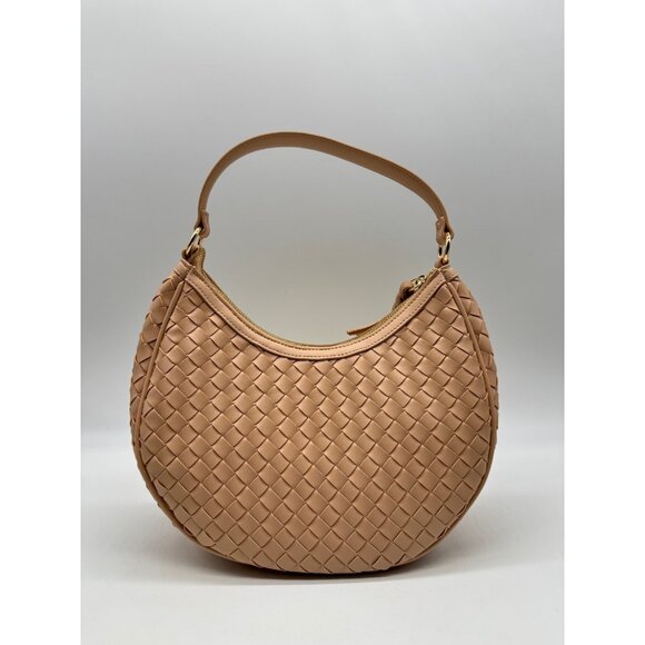 Macy's On 34th woven faux-leather shoulder hobo crossbody bag - Chai / Pink - Picture 7 of 13